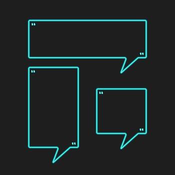 callout or speak and talk bubble glowing cyan neon style for quote box message or comment template vector