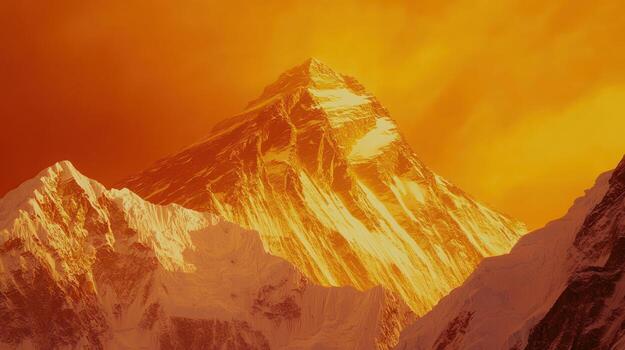 un montaña pico con naranja nubes en el antecedentes foto