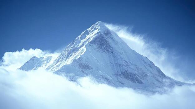 majestuoso nevadas pico creciente encima nubes foto