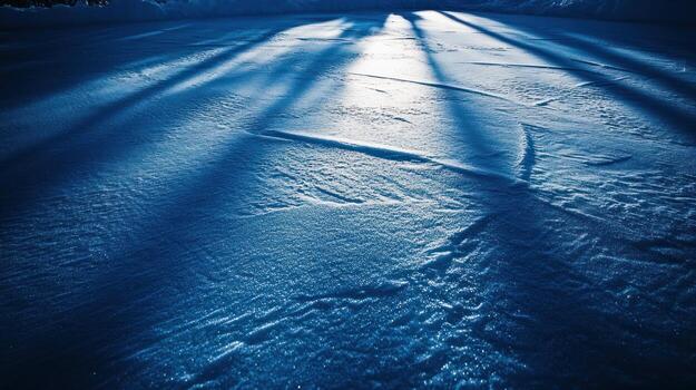 Snowy surface with sunbeams photo