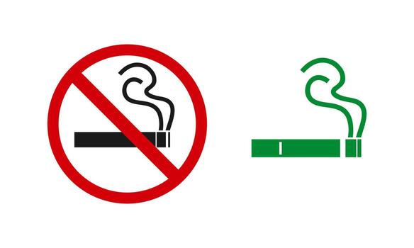 Set of No Smoking Sign and Permitted Smoking Area Icon in Simple Flat Design vector