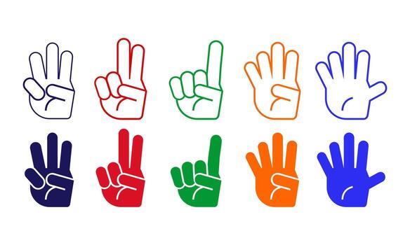 Colorful Hand Gesture Icons Representing Numbers And Signals vector