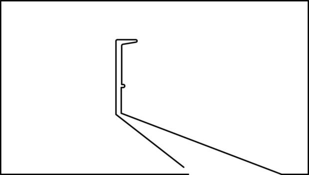 A minimalist black and white line drawing depicts the cross-section of a structural profile. This technical illustration shows the extruded shape casting a long, sharp shadow. vector