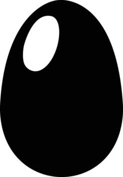 A solid black egg shape with a white oval highlight on the upper left side, creating a glossy effect. vector