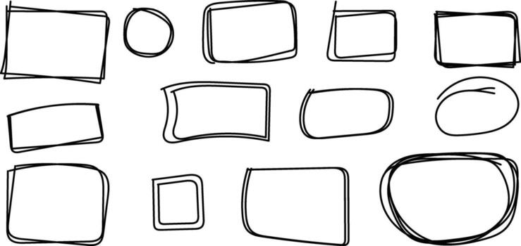 Hand drawn doodle frame set Irregular rounded rectangle circle and oval borders. vector