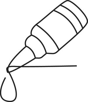 un de cerca línea dibujo de un botella de pegamento goteo un soltero soltar sobre un plano superficie. vector