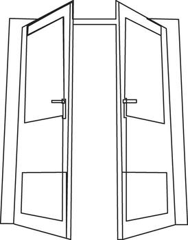 A line drawing of two open doors facing the viewer. vector