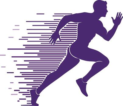 A dynamic silhouette of a runner in motion with speed lines vector