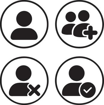 Simple black and white user icons displaying different people statuses vector