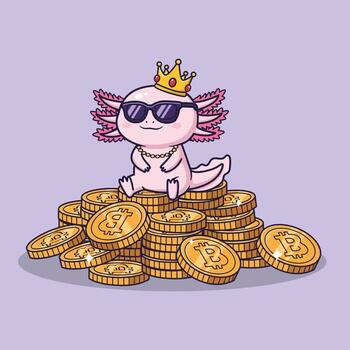 Axolotl on Bitcoin coins vector