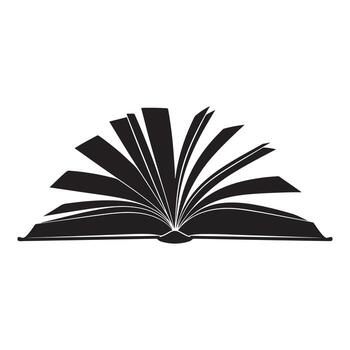 Open book silhouette isolated on white background, symbolizing knowledge, education, and storytelling in a simple and elegant design vector