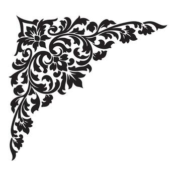 Elegant floral corner design isolated on white background, featuring intricate swirls, leaves, and a central flower, perfect for adding a touch of sophistication vector