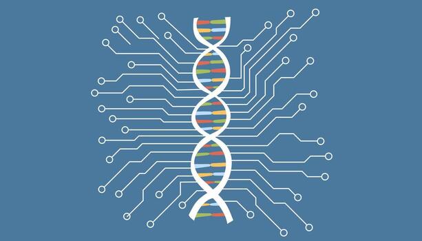 Digital DNA isolated. Biotechnology and bioinformatics concept. Integration of genetics and technology. vector