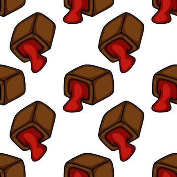 un encantador modelo presentando chocolate golosinas con fluido rojo relleno, presentado en un juguetón, dibujado a mano estilo. vector