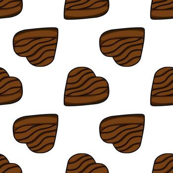Seamless pattern of stylized chocolate hearts with layered texture. vector