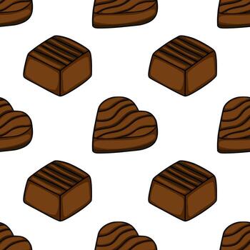 sin costura modelo de estilizado oscuro chocolate dulces con ondulado líneas en un blanco antecedentes. vector