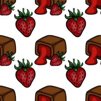 encantador modelo presentando un encantador combinación de Rico chocolate cubitos con fluido fresa relleno y vibrante Fresco fresas vector