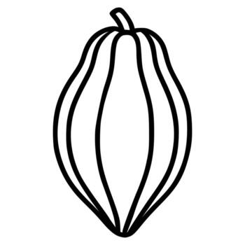 Minimalist illustration of a stylized papaya fruit with bold black outline on a white background, emphasizing its elongated shape and segmented form. vector
