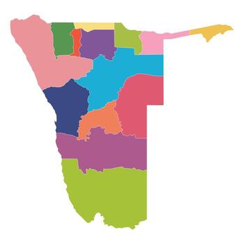 Namibia map regions. Map of Namibia regions in multicolor vector
