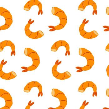 Colorful shrimp pattern on white background showcasing playful seafood design for textile or print use vector