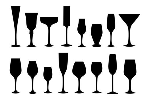Diverse collection of drink glasses displayed against a simple background showcasing various shapes and sizes vector