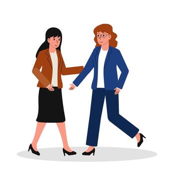 mujer de negocios saludar cada otro en un simpático reunión ajuste durante un profesional redes evento vector