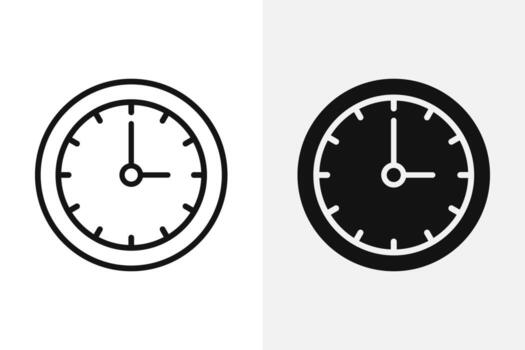Time clock icon with solid and outline version. illustration. vector