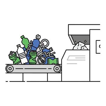 A line drawing of a machine that is sorting garbage vector