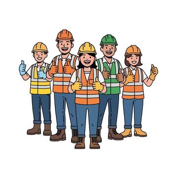 A group of construction workers standing in front of a white background vector