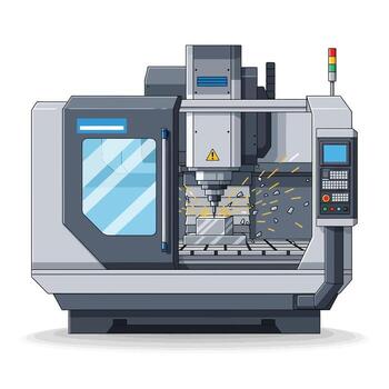 CNC machine in operation Precision manufacturing process vector