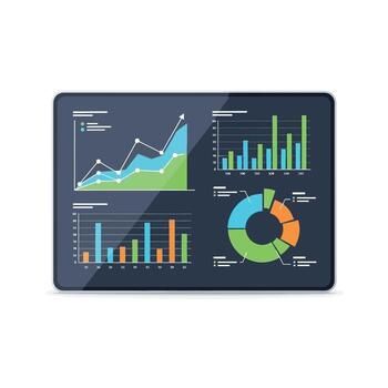visualizante datos cartas y gráficos en un tableta pantalla vector