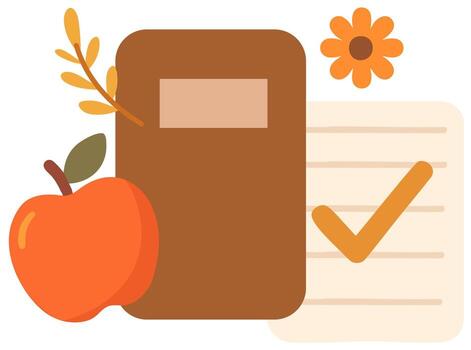 Notebook with apple and checklist for autumn study vibes vector