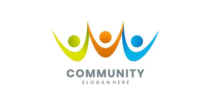 Community logo design with abstract human figures, concept of unity and support vector