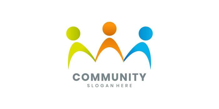 Community team work logo design with abstract human figure, concept of unity and support vector