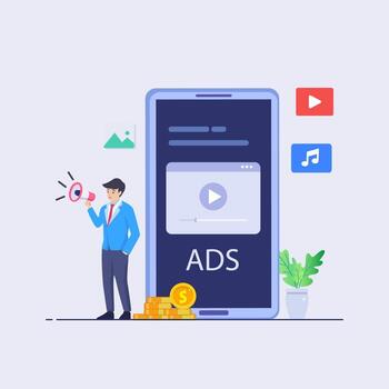concept of Pay per click, PPC, paid advertising campaign displays ads on websites that generate revenue for publishers, A Promoting a brand to an audience vector