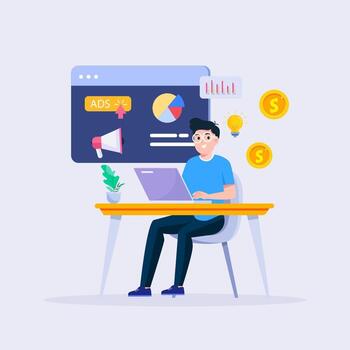 concept of Pay per click, PPC, paid advertising campaign displays ads on websites that generate revenue for publishers, Advertising or advertising, Promoting a brand to an audience, internet. vector