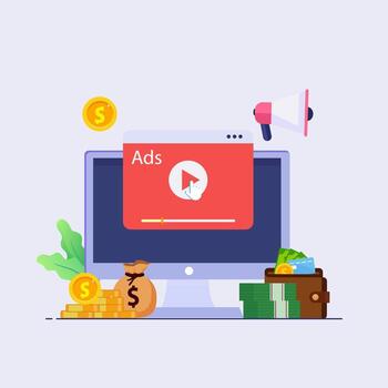 concept of Pay per click, PPC, paid advertising campaign displays ads on websites that generate revenue for publishers, A Promoting a brand vector