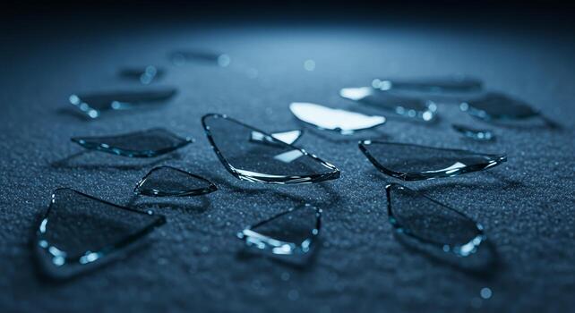 Reflective shards on a blue surface create an abstract pattern. photo