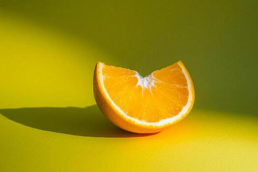 Vibrant Orange Slice on Yellow and Green Gradient with Dramatic Shadow photo