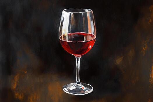 Elegant Wine Glass Filled with Ruby Red Wine on Dark Textured Ba photo