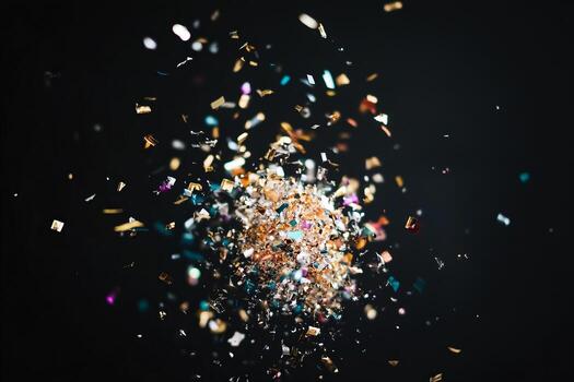 Exploding Confetti Celebration Against Dark Background photo