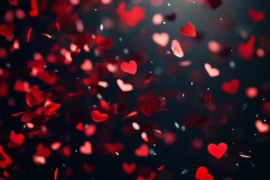 Floating red hearts and bokeh lights against a dark background c photo