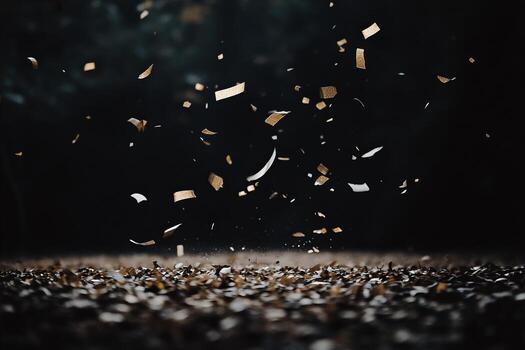 Golden confetti explosion against a dark backdrop, creating a dy photo