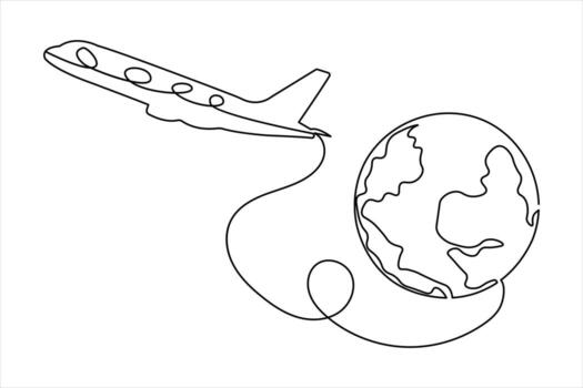 Simple airplane continuous line drawing minimalist modern sketch vector