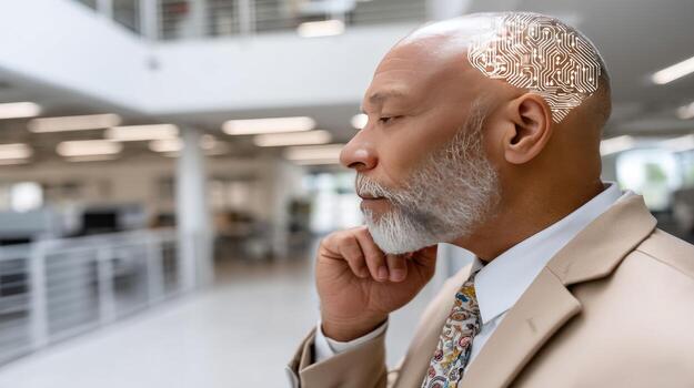A man with a beard and a brain on his head photo