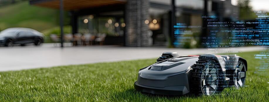 robot césped cortacésped en frente de casa foto