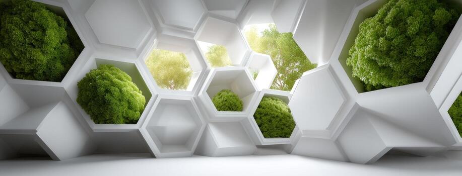 3d rendering of a green wall with trees photo