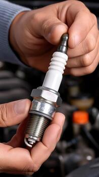 A person is holding a spark plug in their hand photo