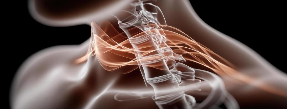 Visual representation of human spine highlighting nervous system connectivity and function in a dark background photo