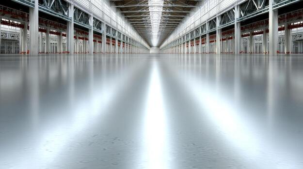 An empty warehouse with a long hallway photo